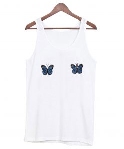Blue Ribbed Butterfly Tank Top