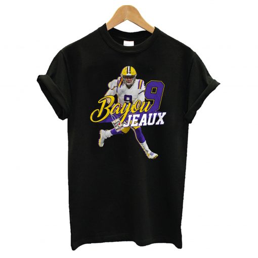 Joe-Burrow No. 9 Bayou Jeaux LSU Football QB Jersey T-Shirt