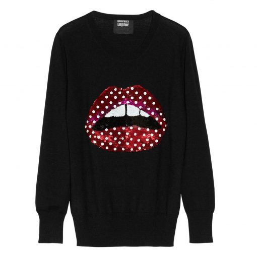 Zoe Ball Sequin Polka Dot Lips Sweatshirt