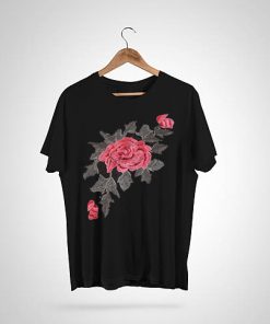 Roses Embroided Black T-Shirt