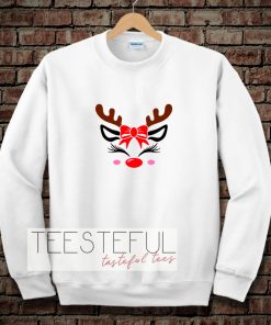 Christmas Reindeer Bow Holly Face Sweatshirt TPKJ3