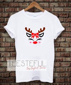Christmas Reindeer Bow Holly Face T-shirt TPKJ3