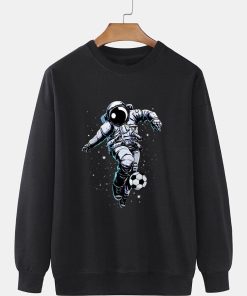 Mens Astronaut Football Print Crew Neck Casual Pullover Sweatshirt TPKJ3
